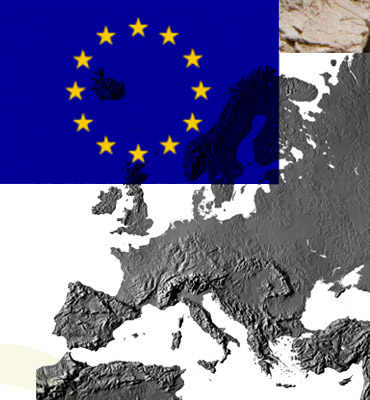 Bandera de la Unión Europera sobre vista aérea del Continente